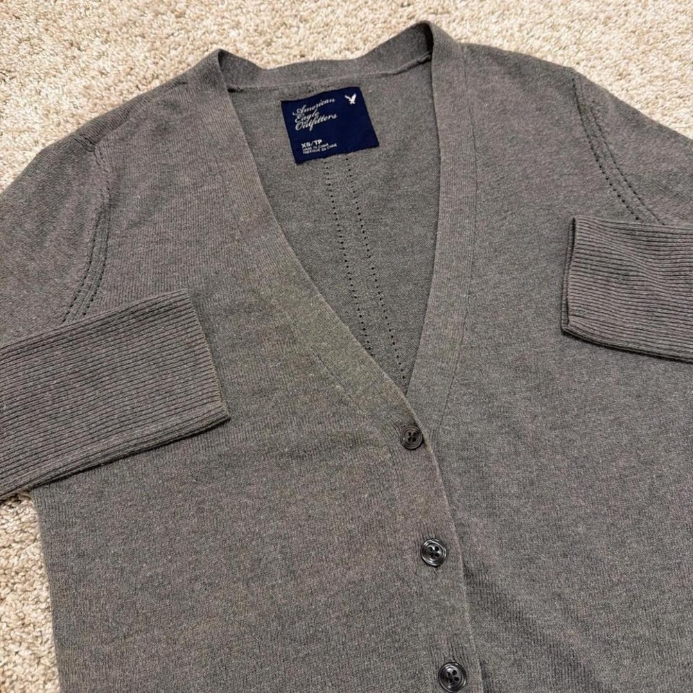 Y2K Vintage American Eagle Outfitters Button Cardigan | Heather‎ Gray Knit | XS